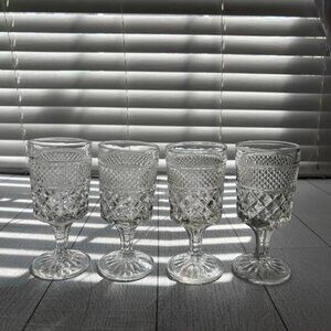 Vintage Wexford by Anchor Hocking Diamond Cut Wine Glasses